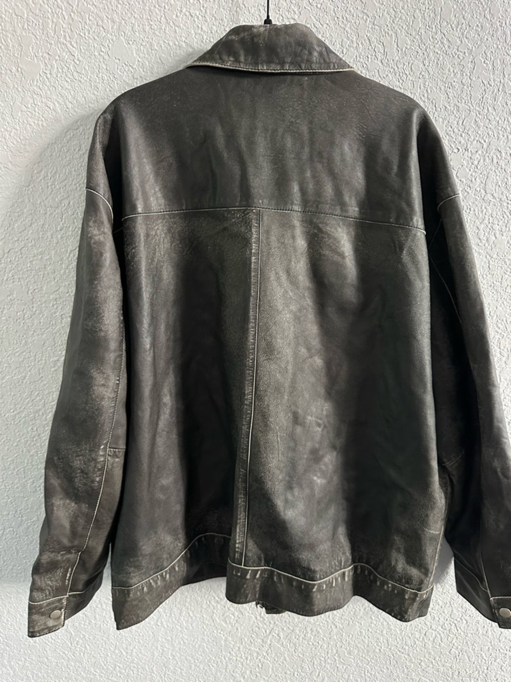 Topshop Real Leather Distressed Black Jacket Oversized Zip Utility Moto Size 12 - Picture 6 of 12